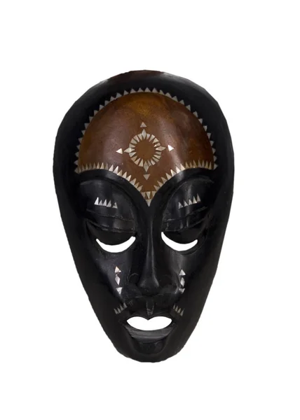 Oude Houten Zwarte Afrikaanse Masker Witte Achtergrond — Stockfoto