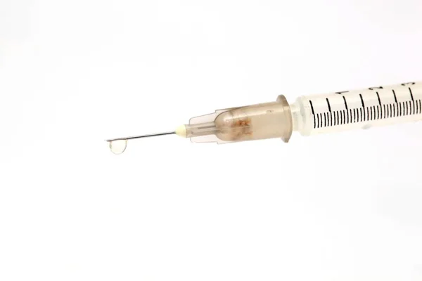 Medische Injectiespuit Close Detail Met Geneeskunde Drop — Stockfoto