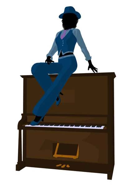 白い背景にピアノのアフリカ系アメリカ人ジャズミュージシャン — ストック写真