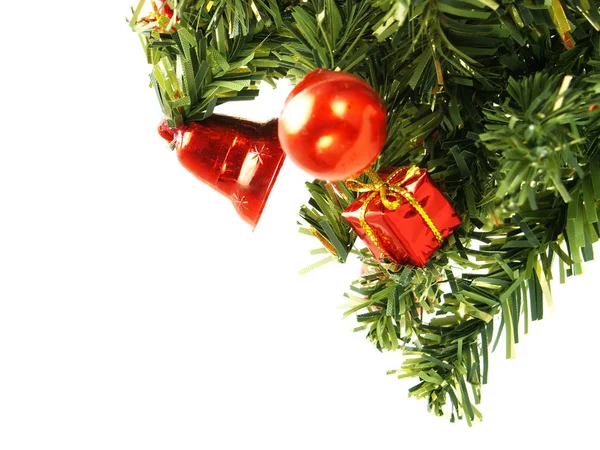 Close Foto Van Een Mooie Rode Kerst Decoratie Bauble Huidige — Stockfoto