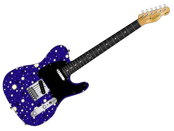 Uma Guitarra Velha Pintada Com Backgrouns Noite Stary Toda Sobre — Fotografia de Stock