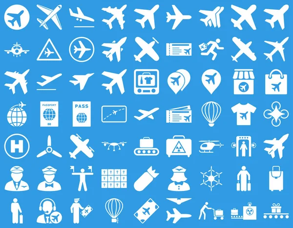 Luchtvaart Icon Set Deze Vlakke Pictogrammen Gebruiken Witte Kleur Rasterafbeeldingen — Stockfoto