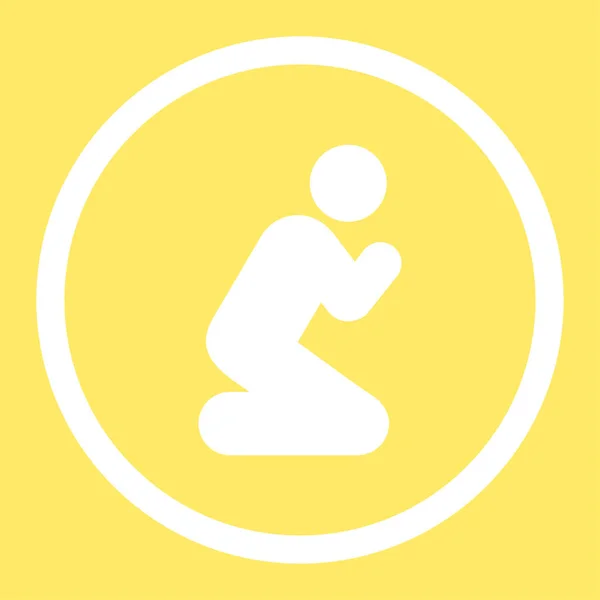 Pray Glyph Icon Rounded Flat Symbol Drawn White Color Yellow — Stock Photo, Image