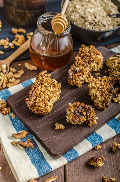 Granola Horno Con Nueces Miel Snack Dulce Delicioso Doméstico —  Fotos de Stock