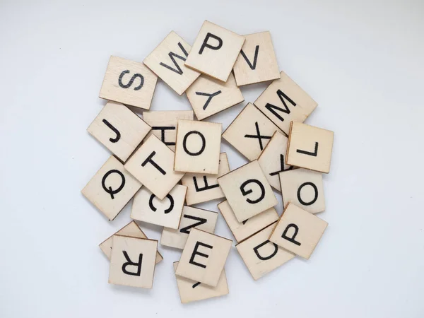 Messy Pile Wooden Letter Tiles — Stock Photo, Image