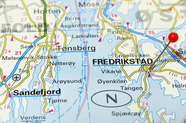 Closeup Map Fredrikstad Fredrikstad City Norway — Stock Photo, Image