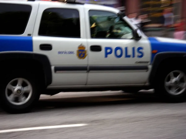 Retrato Coche Policía Sueco Acción — Foto de Stock