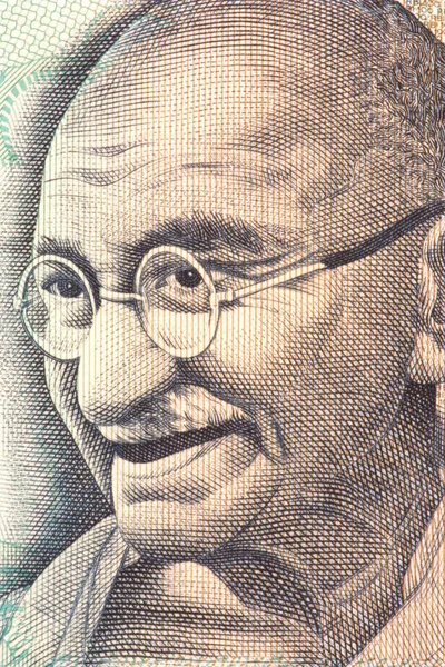 圣雄甘地在纸币上的宏观图像 — 图库照片