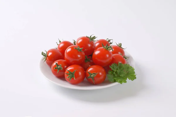 Plate Cherry Tomatoes White Background — Stock Photo, Image