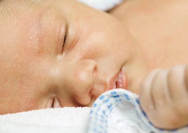 Bebê Recém Nascido Dormindo Uma Toalha — Fotografia de Stock