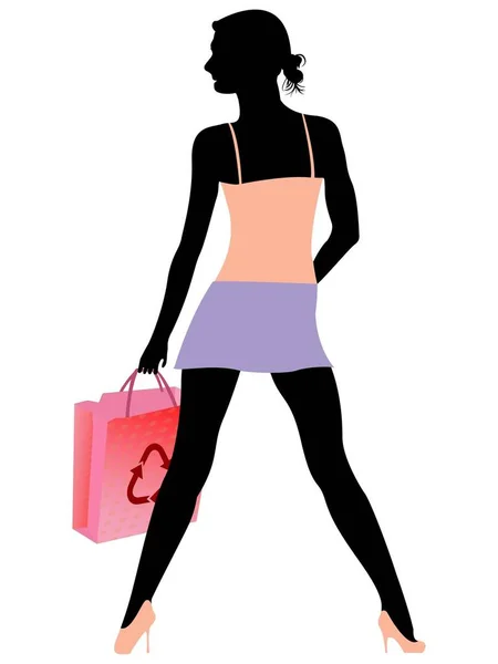 Shopping Girl Silhouette Contro Sfondo Bianco Astratto Vettore Arte Illustrazione — Foto Stock