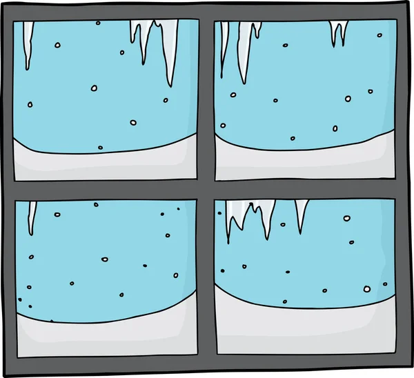 雪和冰在窗口框架形成 — 图库照片
