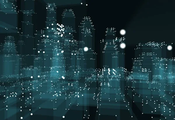 Abstracte Stad Met Stippen Blauwe Gebouwen Technologie Verbinding Concept Illustratie — Stockfoto