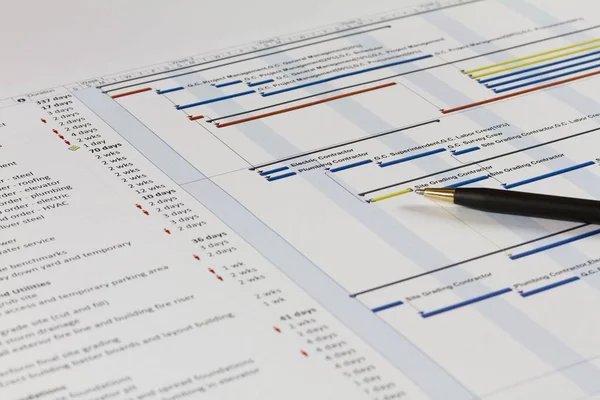 Gráfico Detallado Gantt Que Muestra Tareas Recursos Notas Incluye Una —  Fotos de Stock