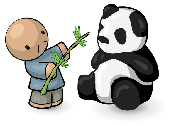 Chinês Alimentando Panda Bambu Fazendo Amizade Com Ele — Fotografia de Stock