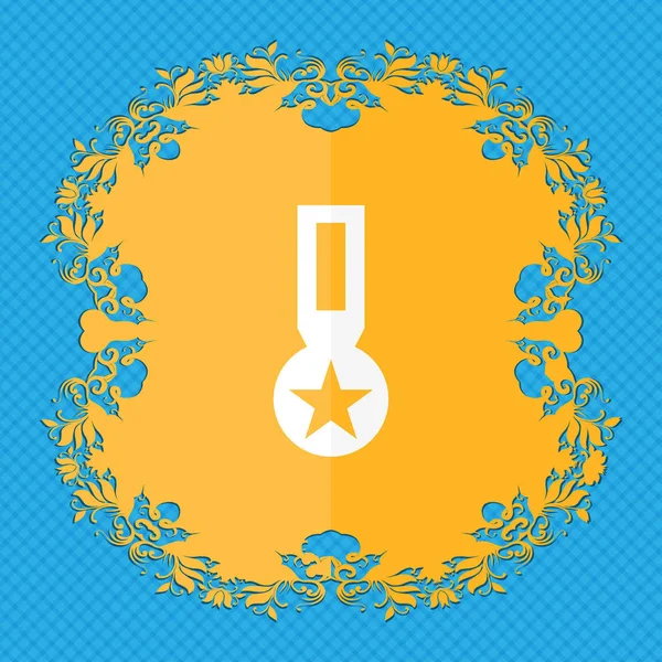 Award, Medal of Honor icon sign. Floral flat design on a blue abstract background with place for your text. illustration