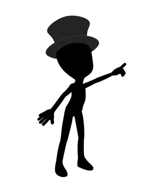 可爱的黑色剪影顶帽的家伙站在白色背景 — 图库照片