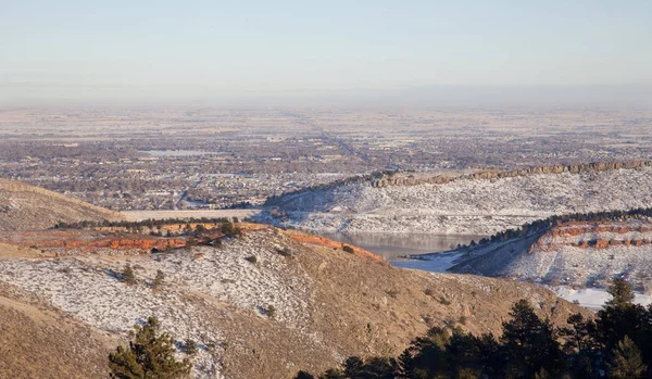 Vista Invierno Las Llanuras Colorado Fort Collins Embalse Hordetooth Desde — Foto de Stock