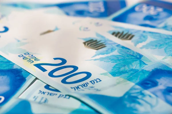 Montón Billetes Israelíes 200 Shekel — Foto de Stock