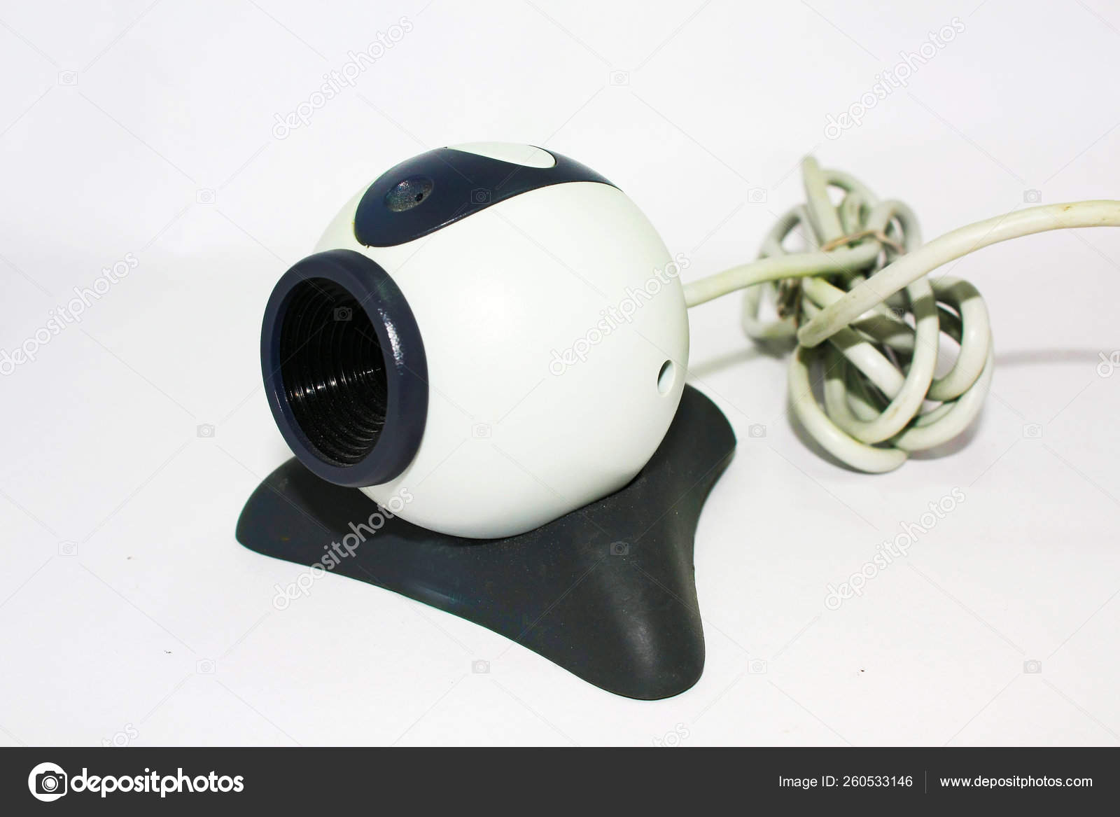 Изолированная Бело Черная Веб Камера Кабелем Usb Стоковое Фото.