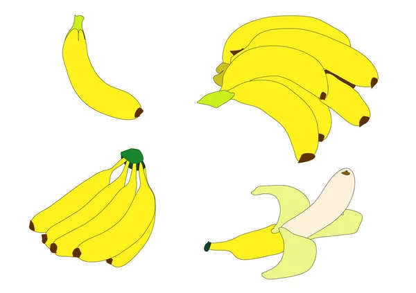 Illustratie Van Verschillende Groeperingen Van Fel Gele Bananen Wit — Stockfoto