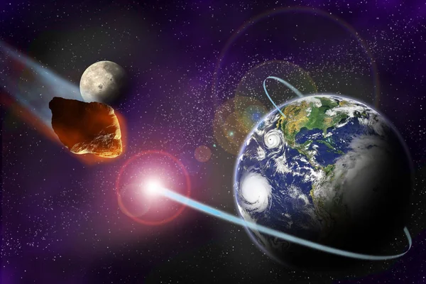 Serangan Asteroid Planet Alam Semesta Ilustrasi Abstrak Dari Dampak Meteor — Stok Foto