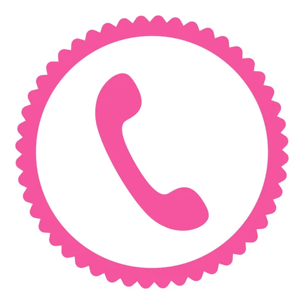 电话圆形邮票图标 这个平字形符号是用粉红色的颜色绘制白色背景上 — 图库照片