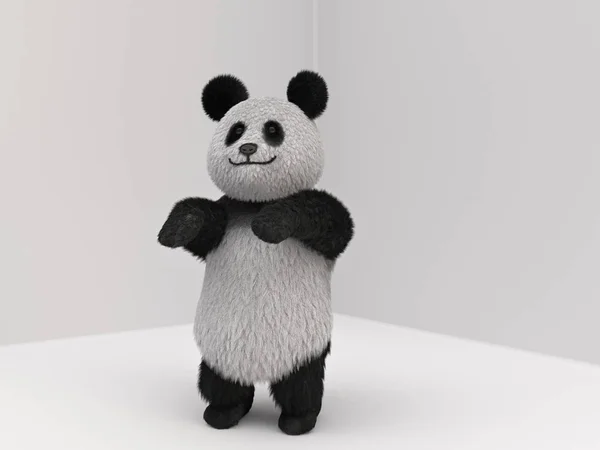 Fluffiga Tredimensionella Panda Att Idrotta Björnen Satte Sig Och Sträckte — Stockfoto