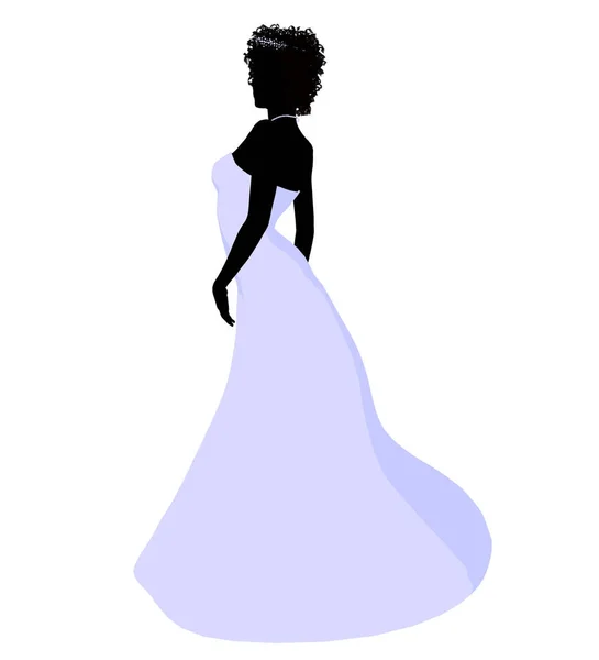Afrikansk Amirkan Kvinna Bröllopsklänning Siluett Illustration Vit Bakgrund — Stockfoto