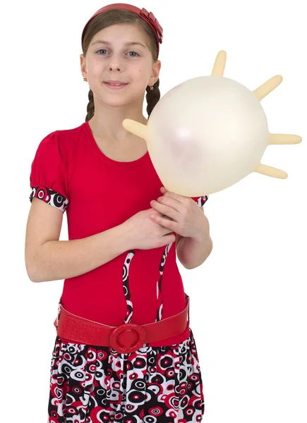 Młoda Dziewczyna Obrzęk Gumowych Rękawic Zamiast Balonu — Zdjęcie stockowe