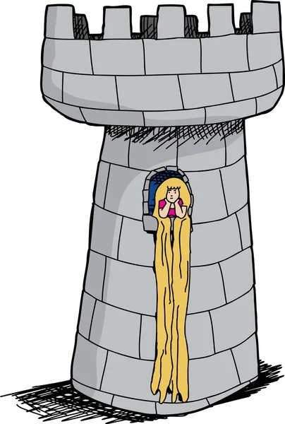 Sad Woman Long Hair Waiting Castle Window — Stock Photo, Image