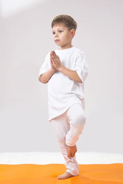 Children Yoga Little Boy Does Exercise — Stock Photo, Image