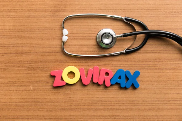 Zovirax Färgglada Ord Med Stetoskop Trä Bakgrund — Stockfoto