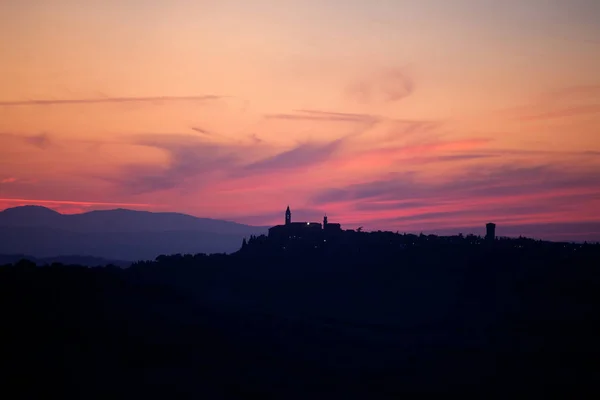 Tramonto Con Vista Pienza Toscana — Foto Stock