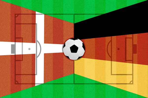 Данія Німеччина Прапор Футбольному Полі Макет — стокове фото