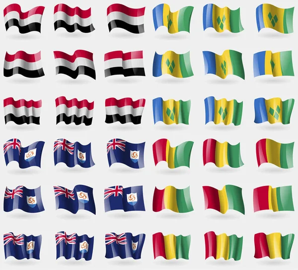 Jemen Saint Vincent Grenadine Szigetek Anguilla Guinea Halmaza Zászlók Világ — Stock Fotó