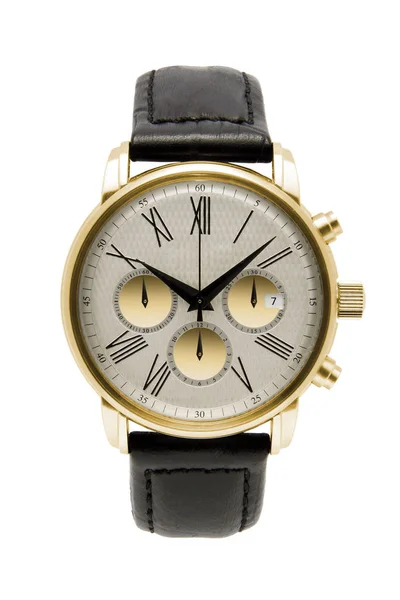 Luxe Golden Man Horloge Tegen Witte Achtergrond — Stockfoto