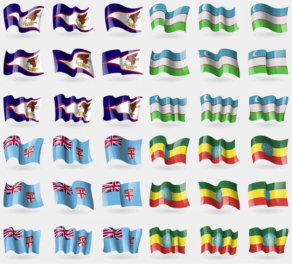 Samoa Americana Uzbekistán Fiji Etiopía Conjunto Banderas Los Países Del — Foto de Stock