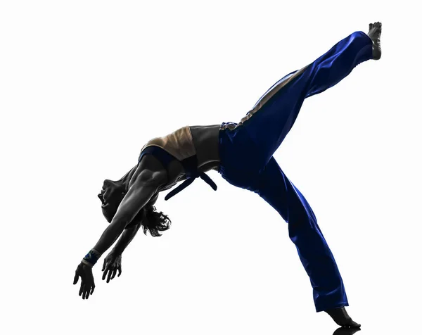 Egy Kaukázusi Capoeira Táncos Táncoló Silhouette Stúdió Izolált Fehér Háttér — Stock Fotó