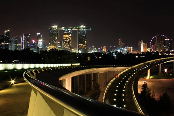 Visão Noturna Tiro Barragem Marina Marina Way Singapura — Fotografia de Stock