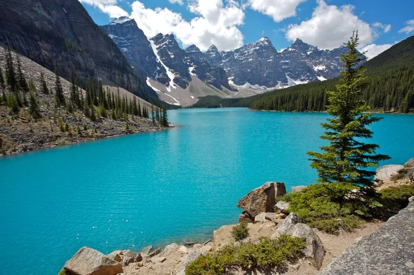 Красиве Озеро Морен Долині Десяти Вершин Скелясті Гори Канади — стокове фото