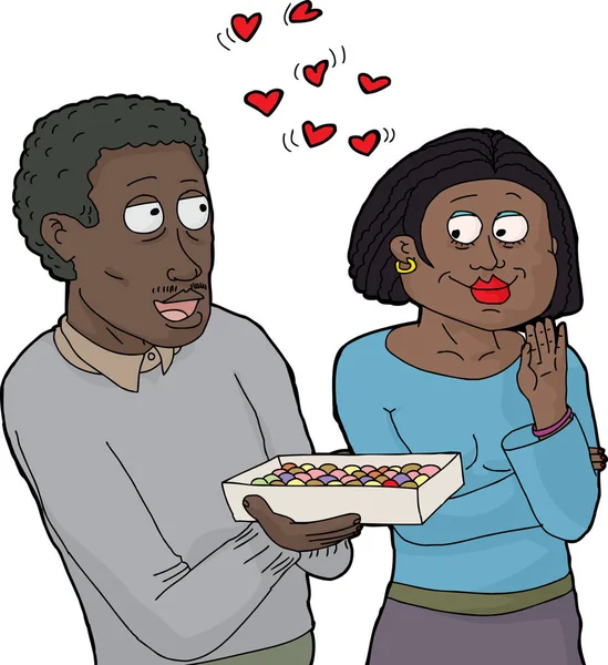 Απομονωμένες Γελοιογραφία Της Ζευγάρι Ερωτευμένων Που Μοιράζονται Γλυκά — Φωτογραφία Αρχείου