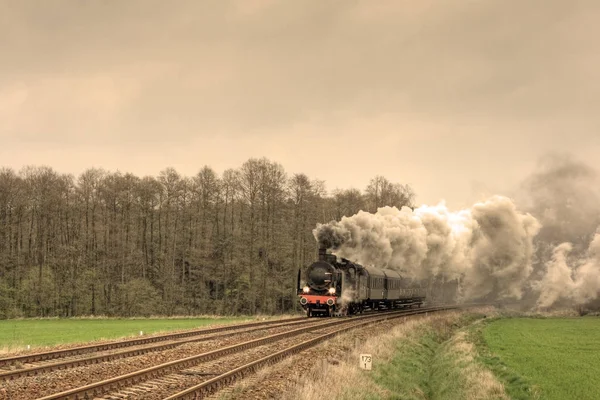 Vieux Train Vapeur Rétro Traversant Campagne — Photo