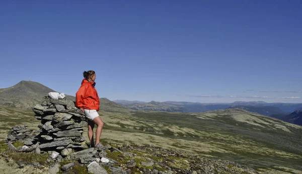 Eine Frau Einer Norwegischen Berglandschaft — Stockfoto