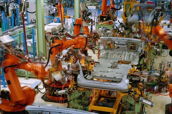 Robots Soudage Dans Une Usine Automobile — Photo