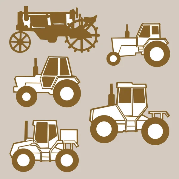 Silueta Tractor Sobre Fondo Marrón Ilustración Vectorial —  Fotos de Stock