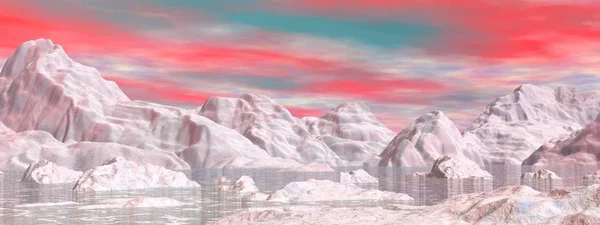 Пейзаж Північної Природи Білими Айсбергами Тане Воді Барвистим Небом Заходу — стокове фото