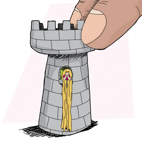 Biondo Rapunzel Personaggio Attesa Dentro Torre Pezzo — Foto Stock