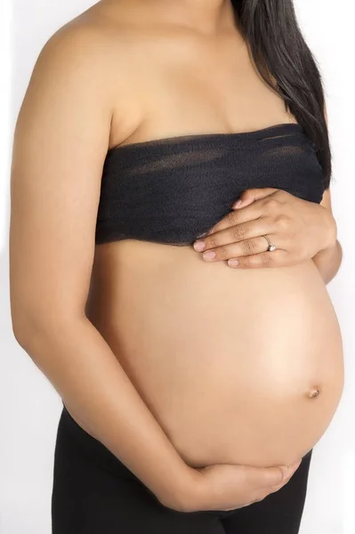 Sexy Hermosa Embarazada Semi Desnuda Mujer India Negro Sobre Fondo — Foto de Stock