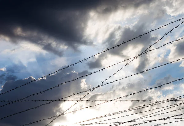 구름낀 하늘을 배경으로 철조망 — 스톡 사진